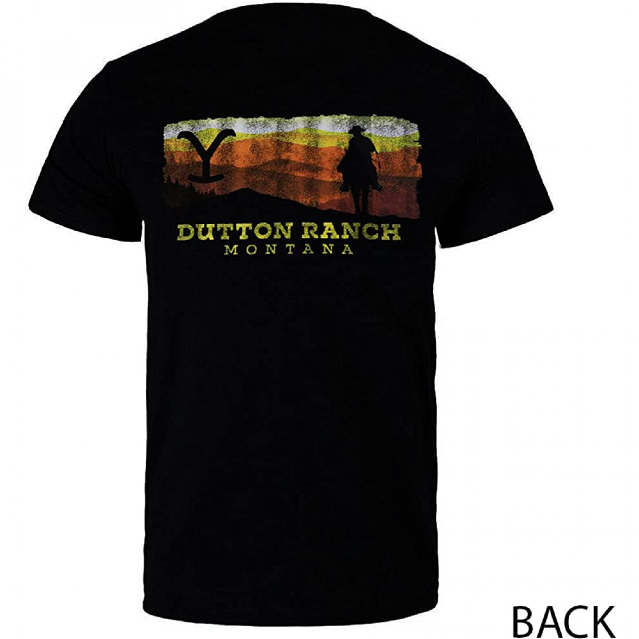 Yellowstone Rider Sunset Silhouette Front and Back Print T-Shirt